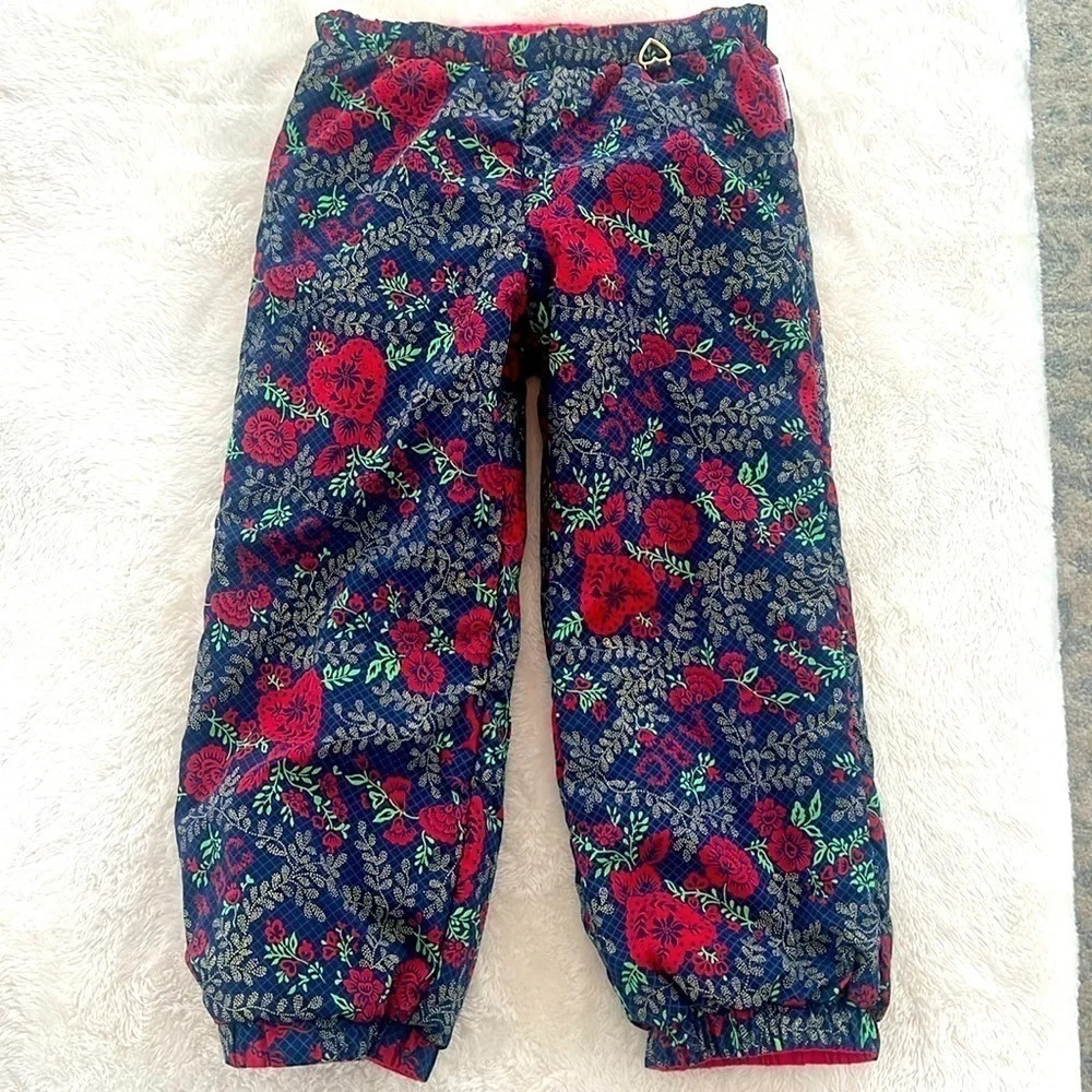 Obermeyer Girls M 4/5 Pattern reversible to Red ski snowboard pants, play EUC